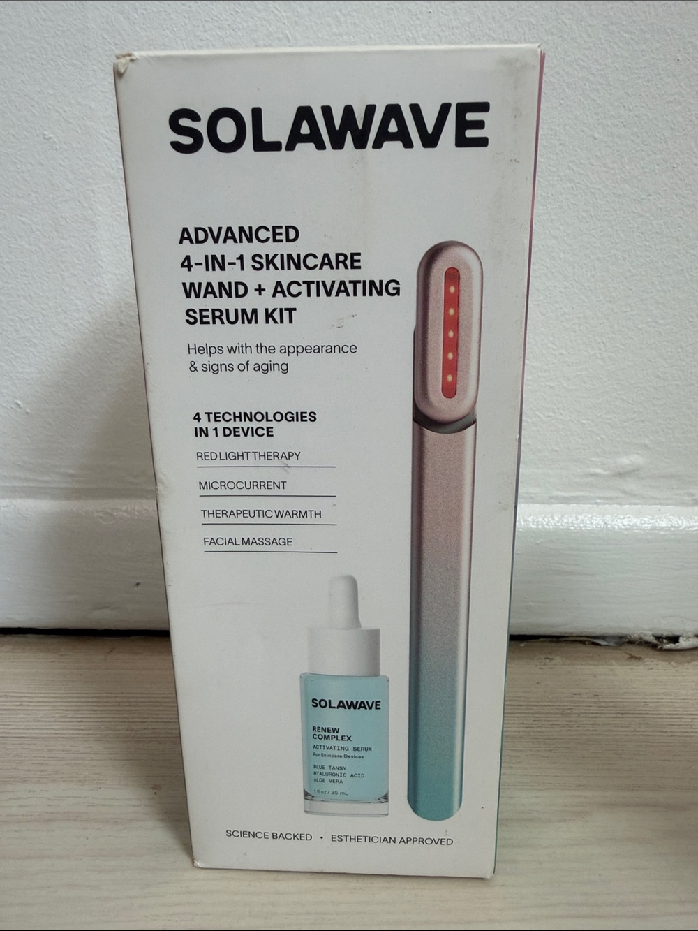 Solawave Advanced 4-in-1 Skincare Wand & Activating Serum Kit - Rose Gold/Blue